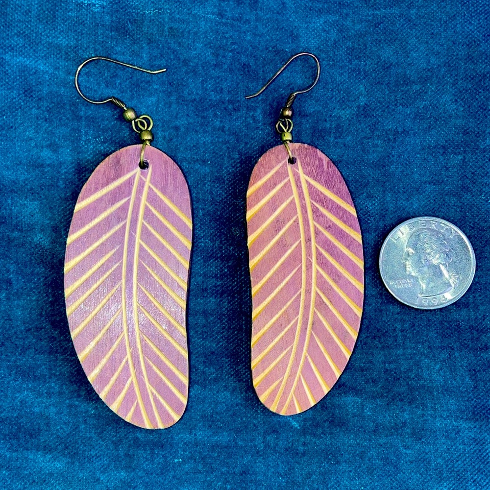 Wood feather earrings